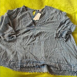 Rachel Zoe Dusty Blue Embroidered V-Neck Tunic